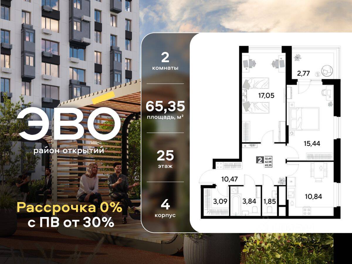 2-комн. квартира, 65,35 м², в ЖК EVO