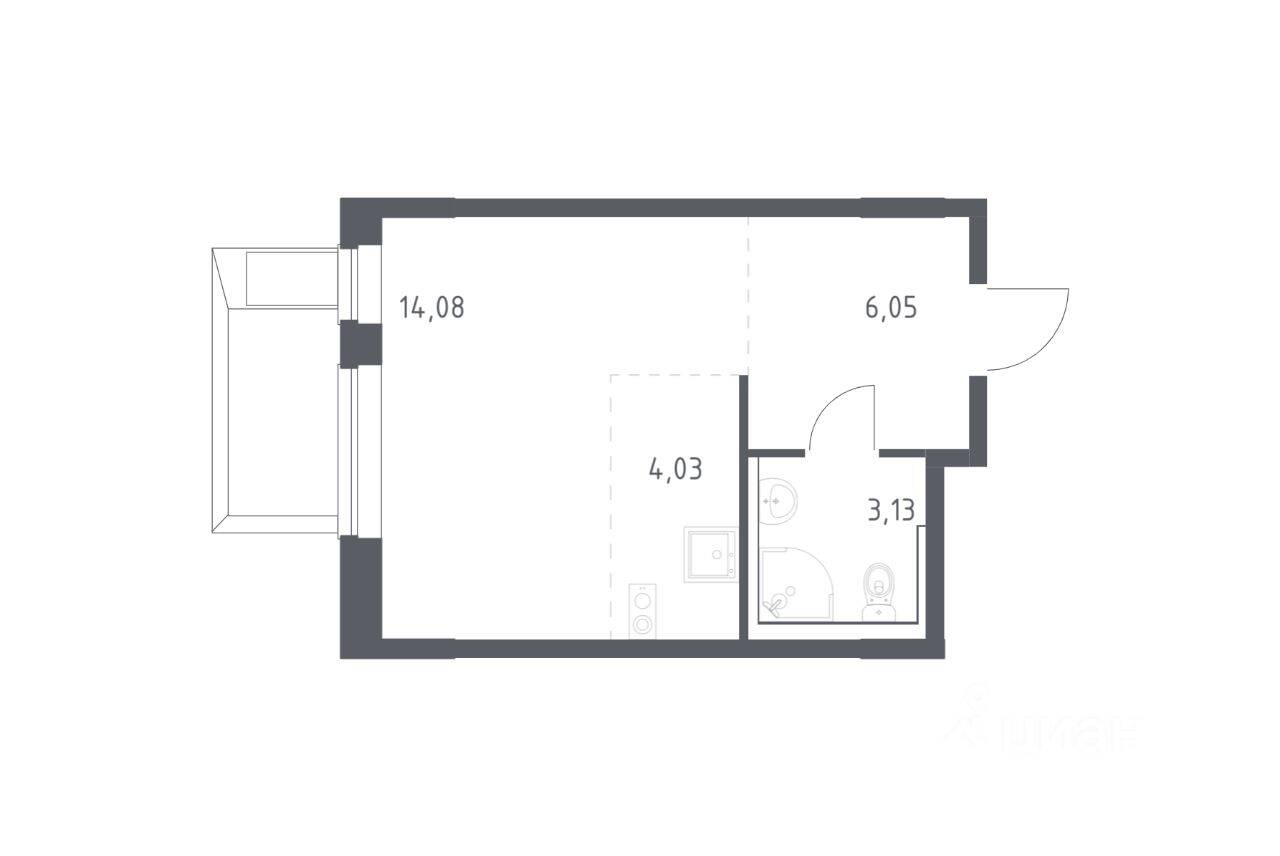 Планировка 1 комнатной квартиры, 26.9 м², в «Егорово Парк»