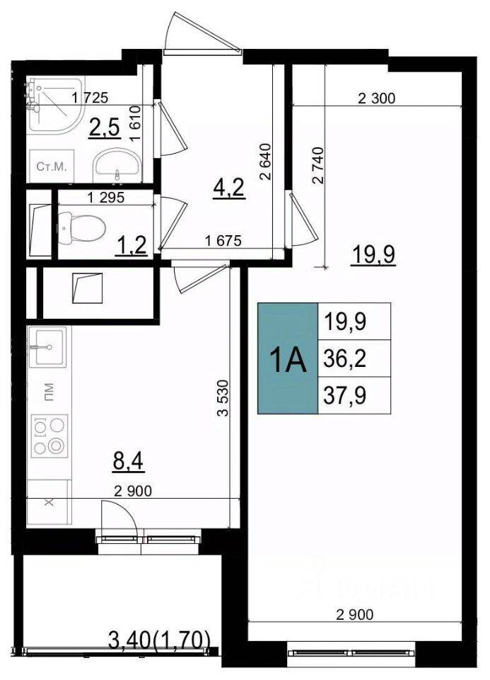 1-комн. квартира, 37,9 м², в ЖК «Одинцово сити»