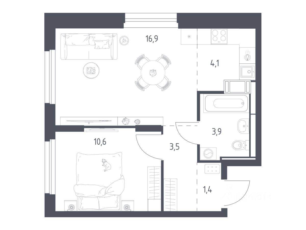 1-комн. квартира, 39,7 м², в ЖК Мытищи Парк