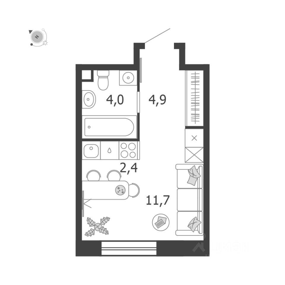 Планировка 1 комнатной квартиры, 23 м², в «Жилой квартал Shagal»