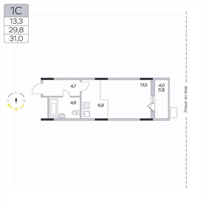 Квартира-студия, 31 м², в ЖК «Пироговская Ривьера»
