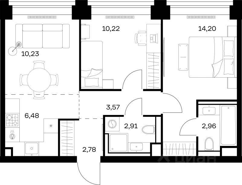 2-комн. квартира, 53,35 м², в ЖК Nova