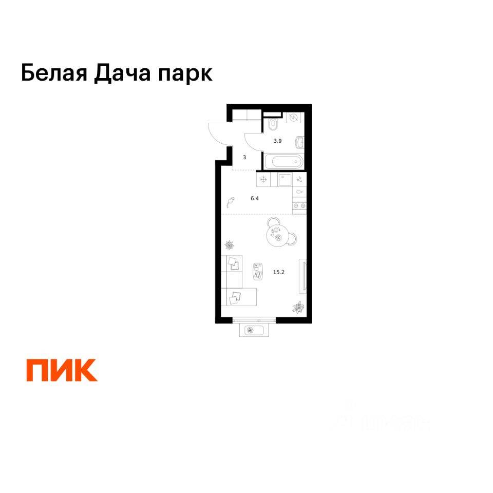 Квартира-студия, 28,5 м², в ЖК «Белая Дача парк»