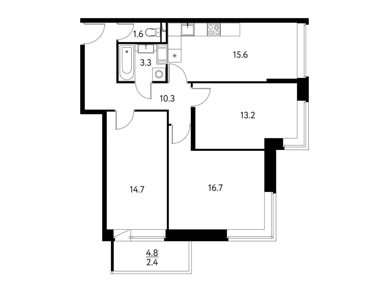 3-комн. квартира, 77,78 м², в ЖК «Солнечный парк»