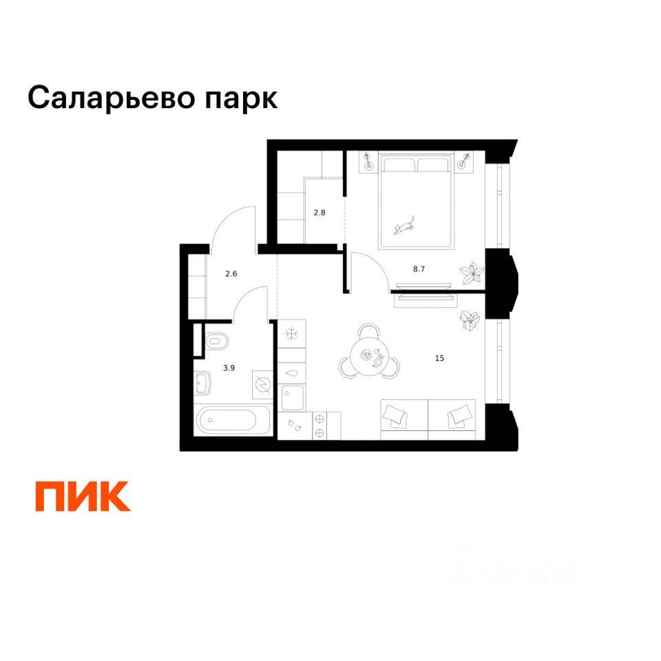 1-комн. квартира, 33 м², в ЖК «Саларьево парк»