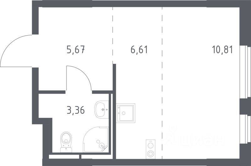 Квартира-студия, 26,45 м², в ЖК Мытищи Парк