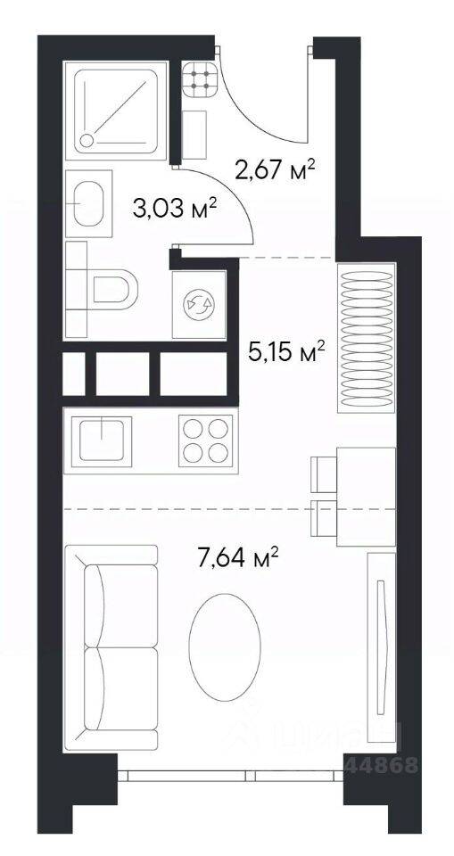 Планировка 1 комнатной квартиры, 18.49 м², в «1-й Нагатинский»