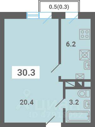 1-комн. квартира, 30,3 м², в Малоэтажный ЖК «Южная Долина»
