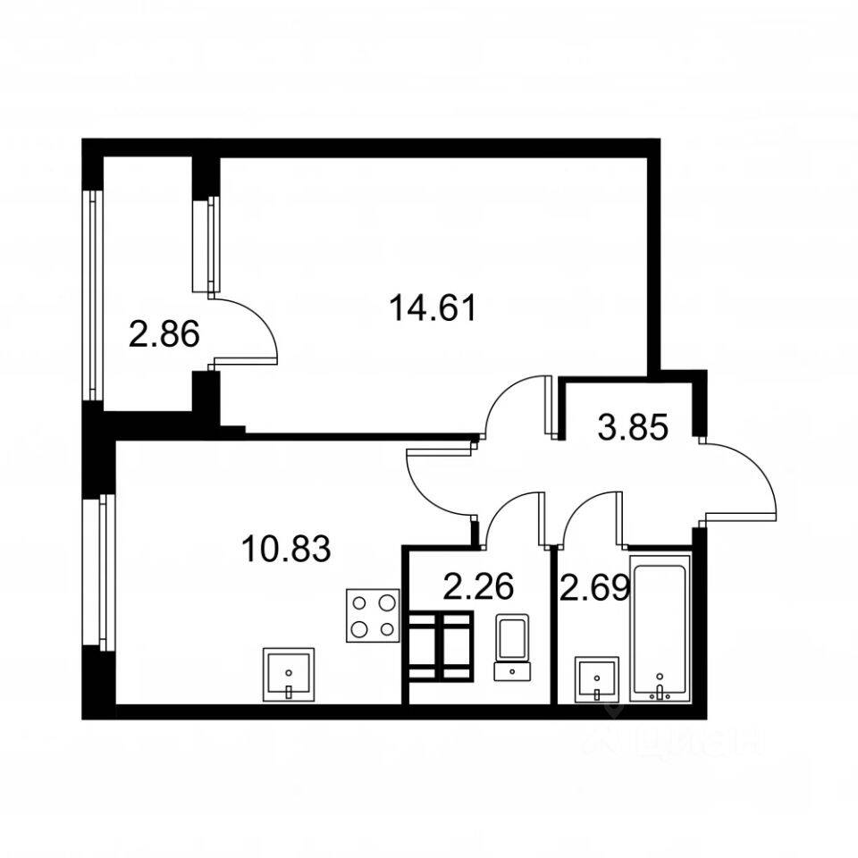 1-комн. квартира, 35,67 м², в ЖК Квартал Заречье