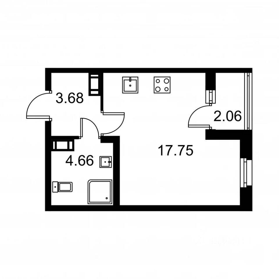 Планировка 1 комнатной квартиры, 27.12 м², в «Квартал Заречье»