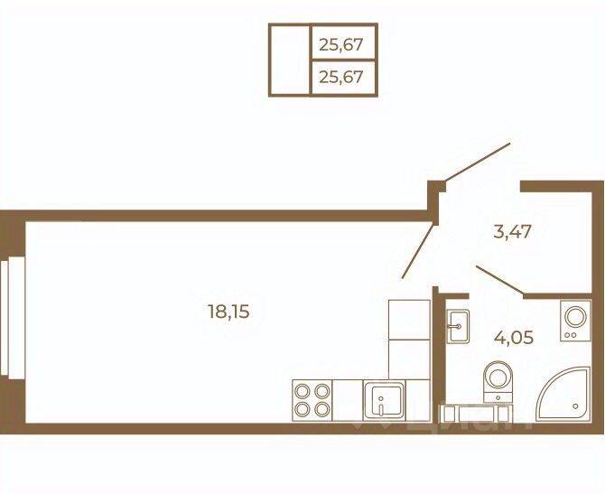 Квартира-студия, 25,67 м², в Малоэтажный ЖК Новая история