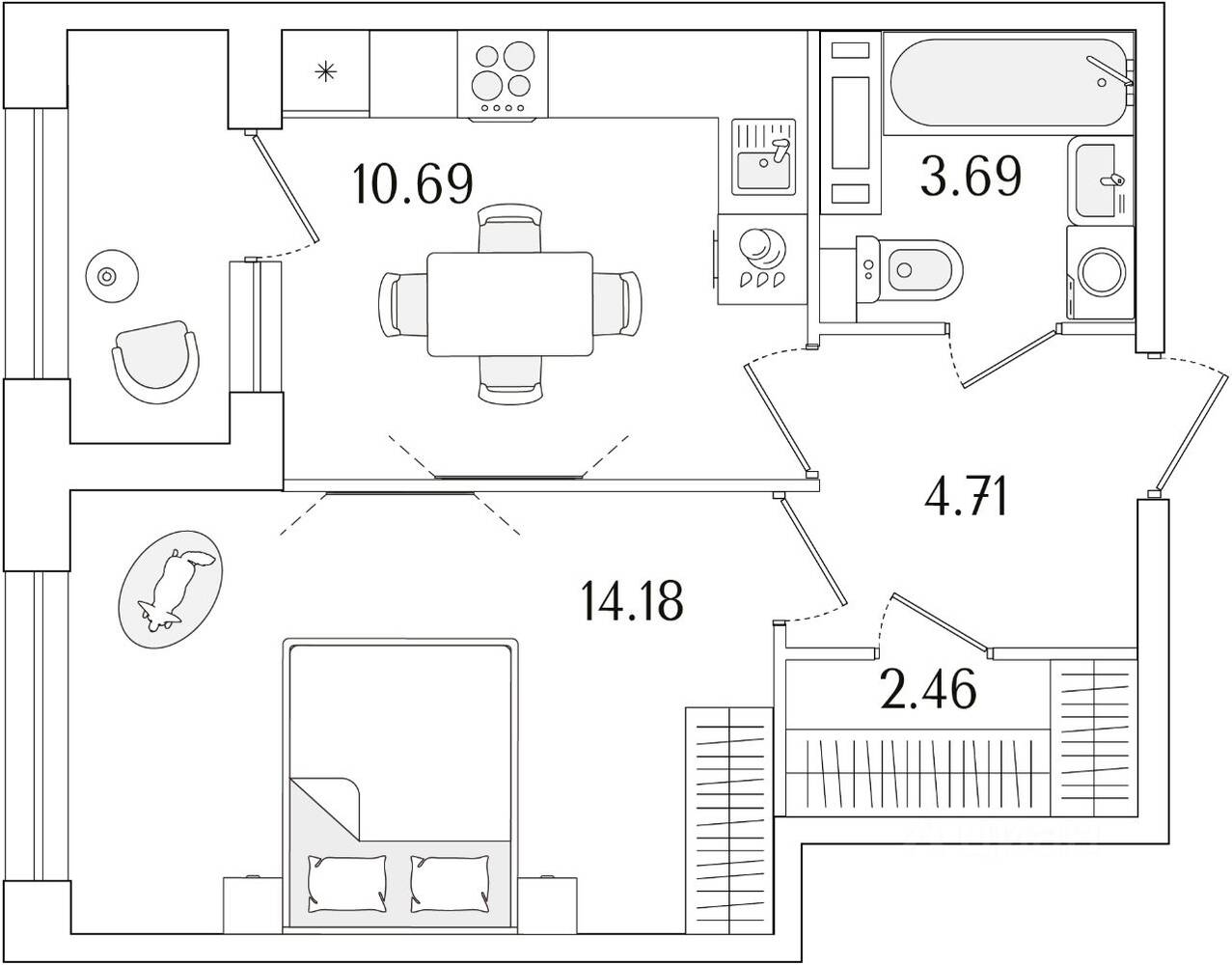 1-комн. квартира, 37,23 м², в ЖК «Аурум»
