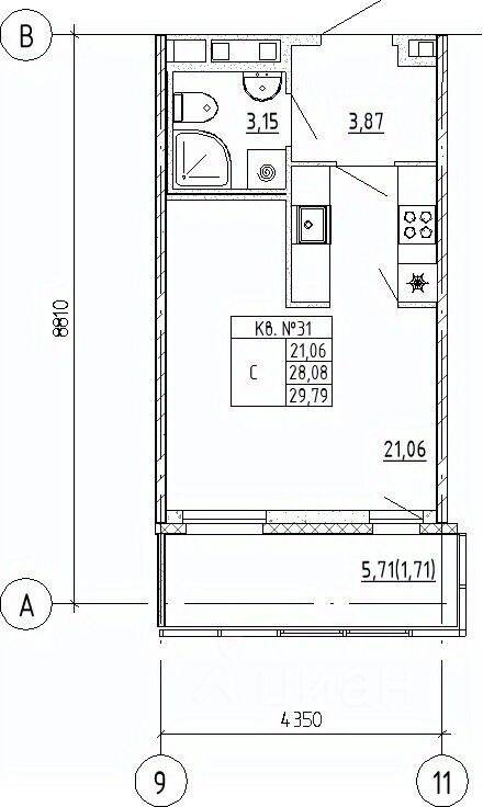 Квартира-студия, 29,79 м², в ЖК UP-квартал «Воронцовский»