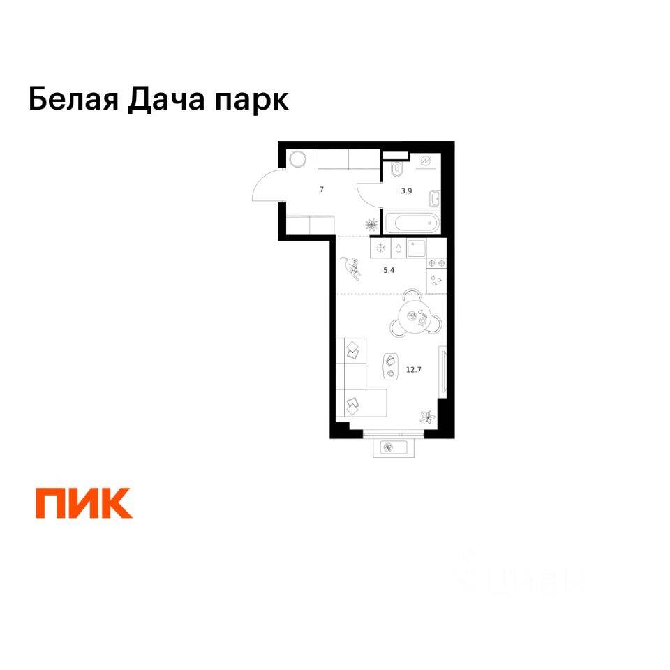 Квартира-студия, 29 м², в ЖК «Белая Дача парк»