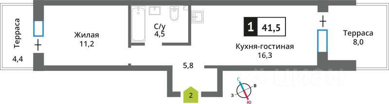 1-комн. квартира, 41,5 м², в ЖК Никольский квартал Отрада