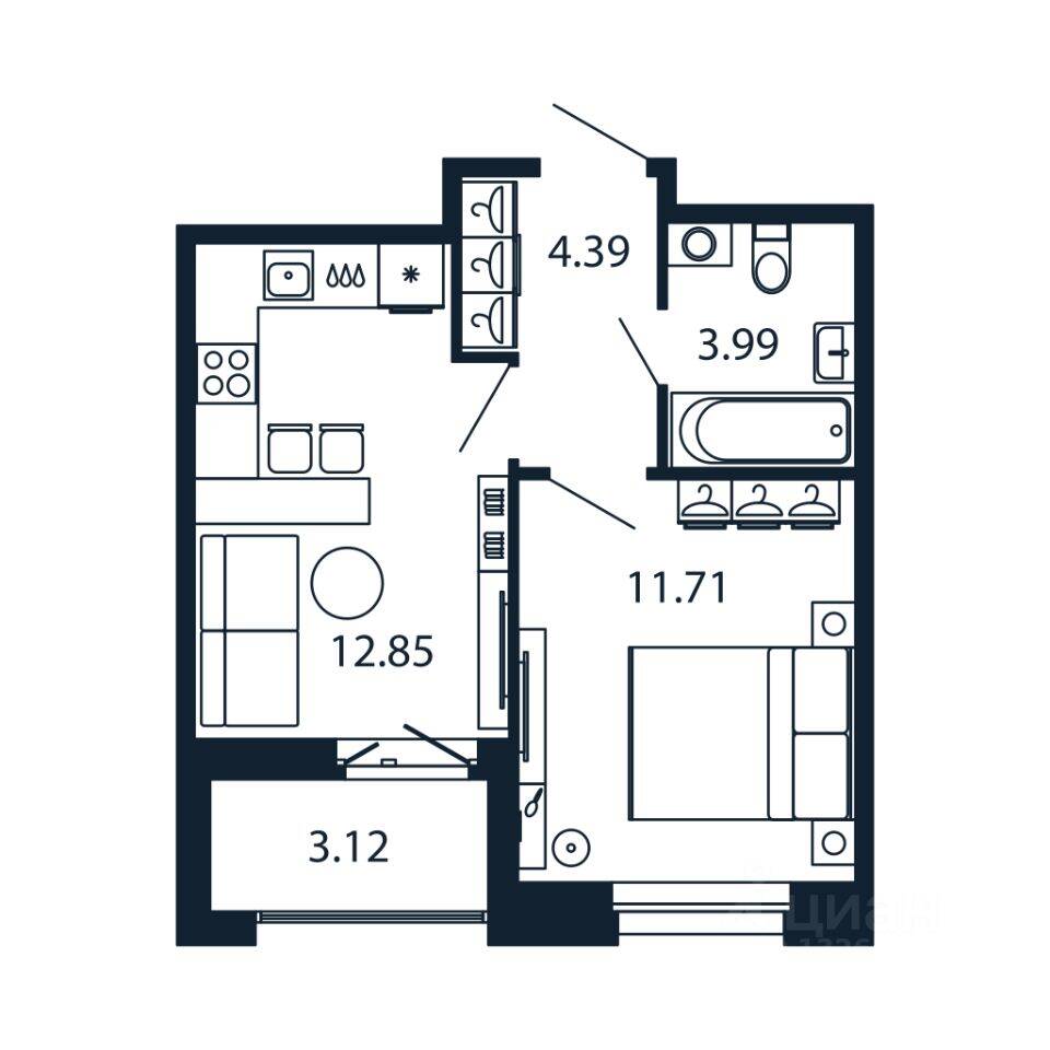 1-комн. квартира, 32,5 м², в ЖК Полис Новоселье