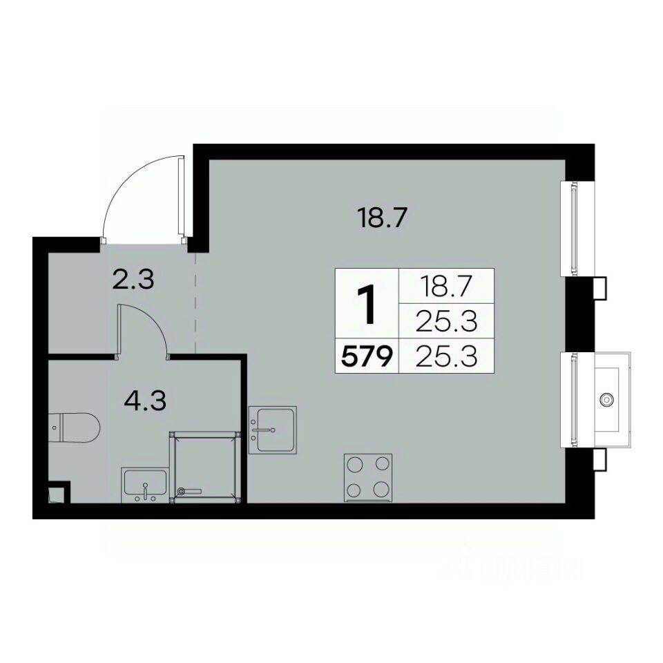1-комн. квартира, 25,3 м², в ЖК Куркино 15