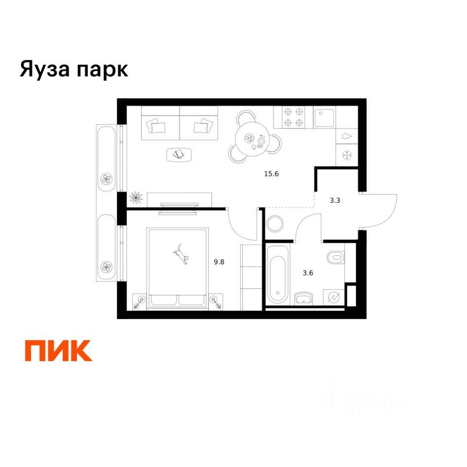1-комн. квартира, 32,3 м², в ЖК Яуза парк (ПИК)
