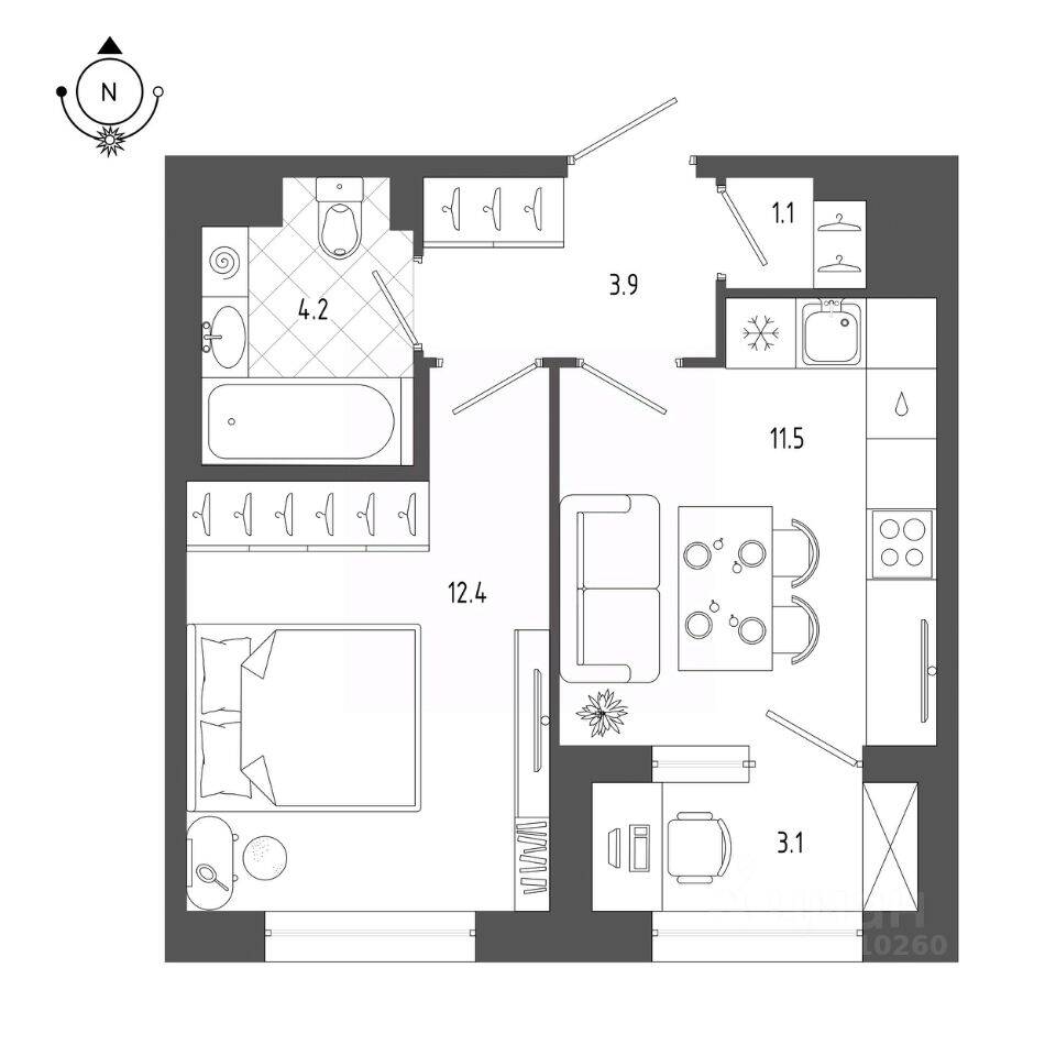 1-комн. квартира, 31,5 м², в ЖК «Квартал Галактика»