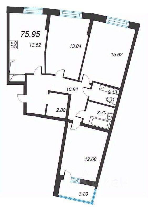 4-комн. квартира, 75,95 м², в ЖК Левитан