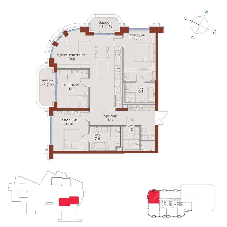 3-комн. квартира, 118,8 м², в ЖК Татарская 35