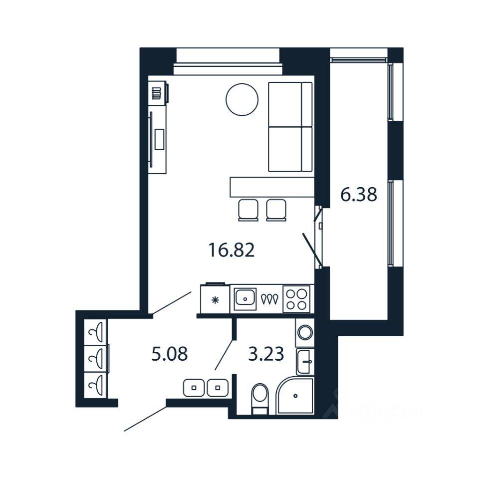 Квартира-студия, 25,1 м², в ЖК Полис Новоселье
