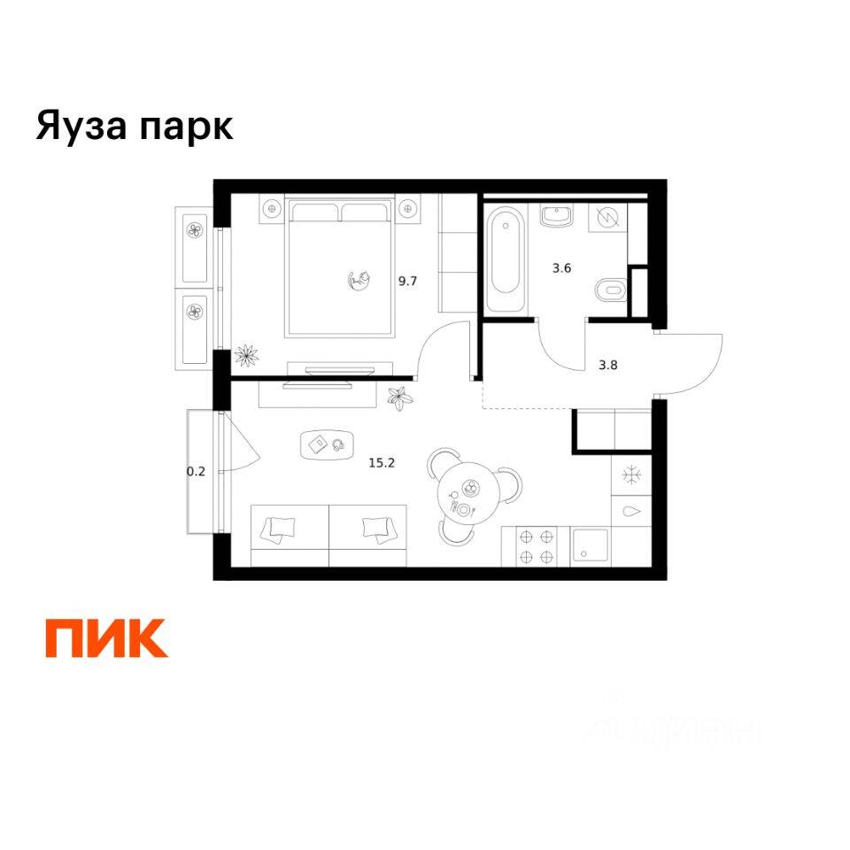 1-комн. квартира, 32,5 м², в ЖК Яуза парк (ПИК)