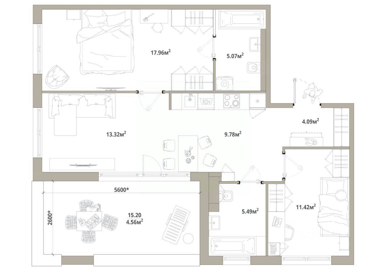 2-комн. квартира, 71,69 м², в ЖК «Тишин»