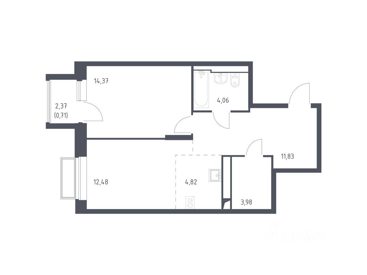 1-комн. квартира, 52,1 м², в ЖК Долина Яузы