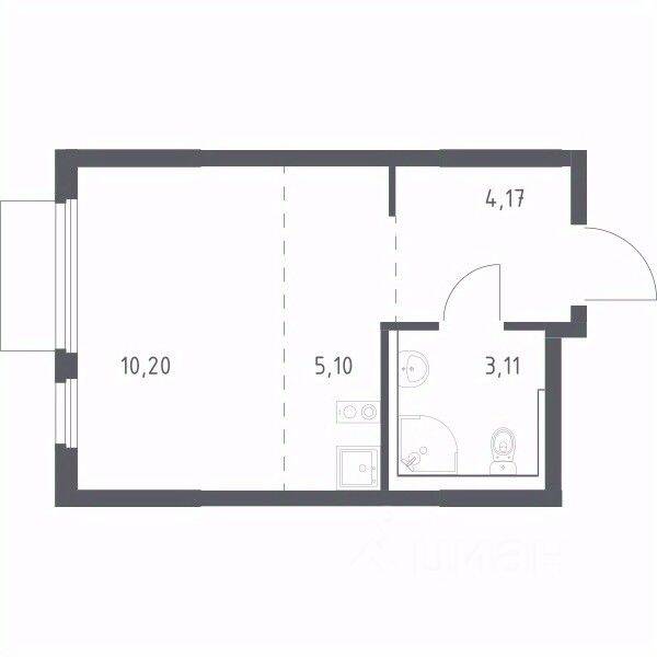 Квартира-студия, 22,58 м², в ЖК «Пригород Лесное»