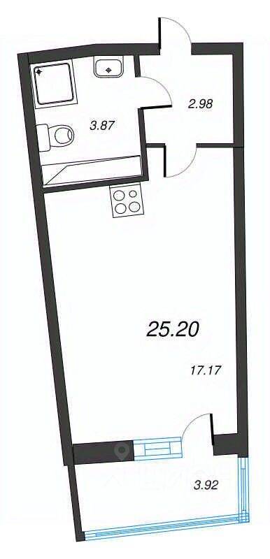 Квартира-студия, 25,2 м², в ЖК Левитан