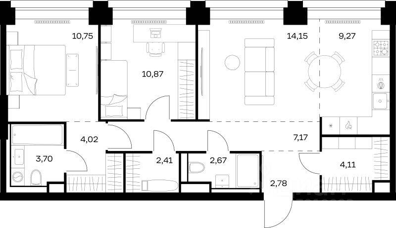 2-комн. квартира, 71,9 м², в ЖК Nova