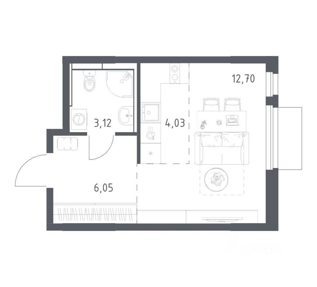 Квартира-студия, 25,9 м², в ЖК Мытищи Парк