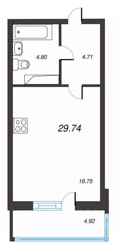 Квартира-студия, 29,74 м², в ЖК Левитан