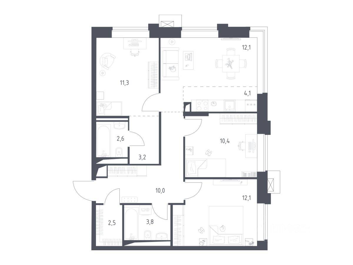 3-комн. квартира, 72 м², в Апарт-комплекс Верейская 41