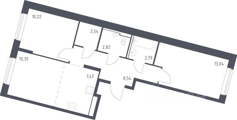 2-комн. квартира, 57,77 м², в ЖК Молжаниново