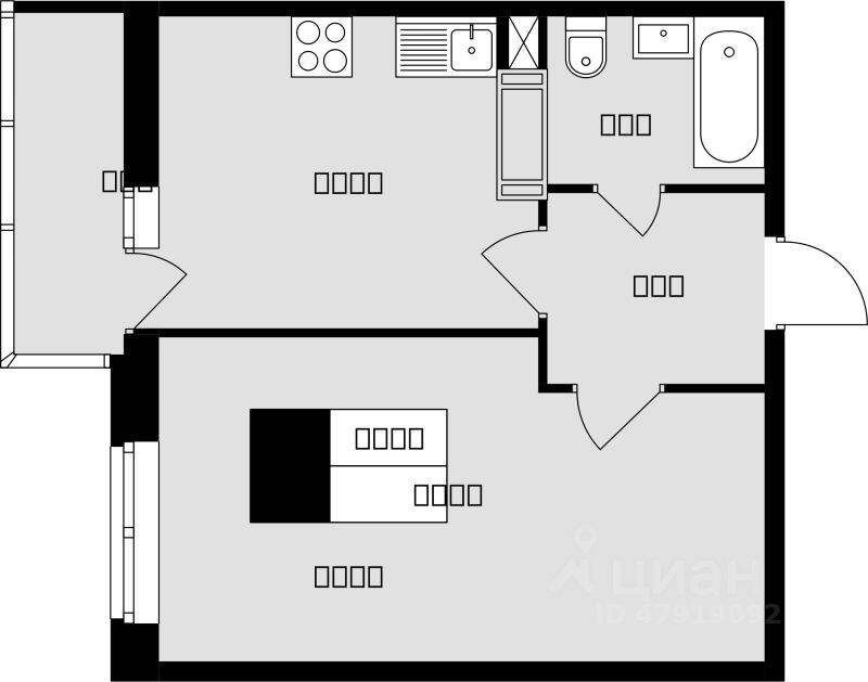Планировка 1 комнатной квартиры, 37.6 м², в «Красная горка»