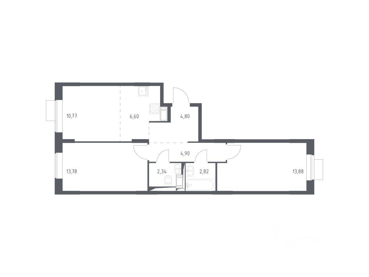 2-комн. квартира, 59,89 м², в ЖК Пятницкие Луга