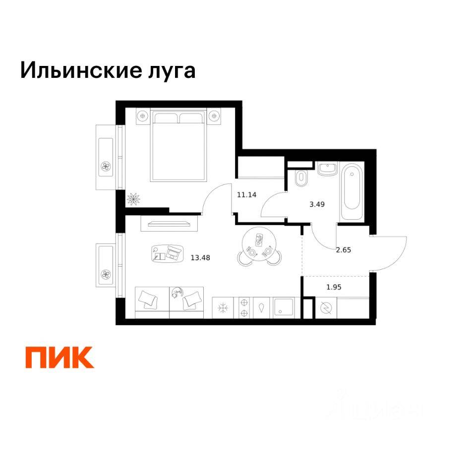 1-комн. квартира, 32,71 м², в ЖК «Ильинские луга»
