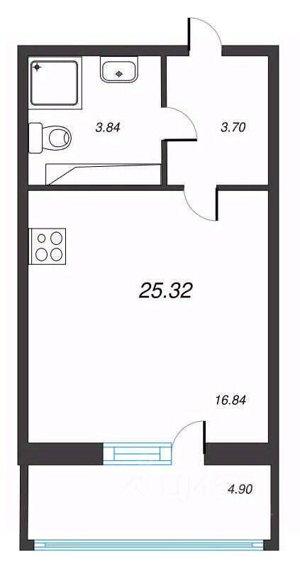 Квартира-студия, 25,32 м², в ЖК Левитан