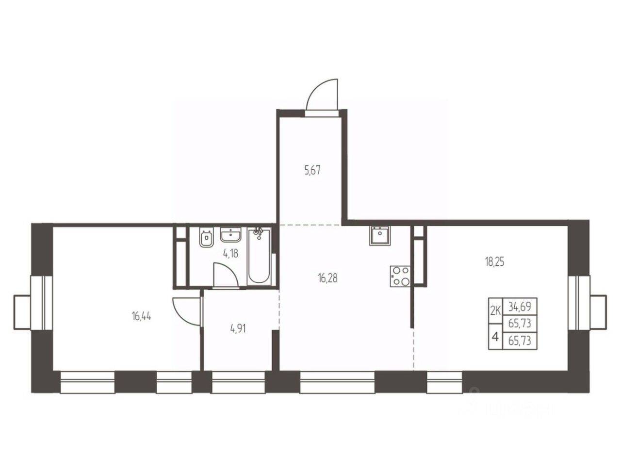 2-комн. квартира, 65,7 м², в ЖК Новая Ивантеевка