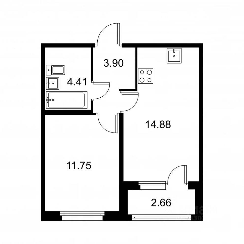 1-комн. квартира, 36,27 м², в ЖК Квартал Заречье