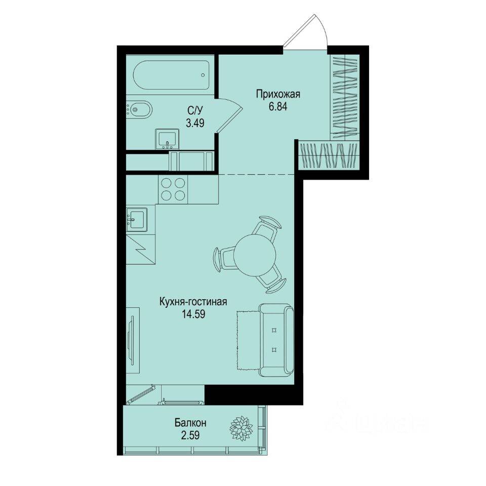 Квартира-студия, 25,7 м², в ЖК ID Kudrovo II