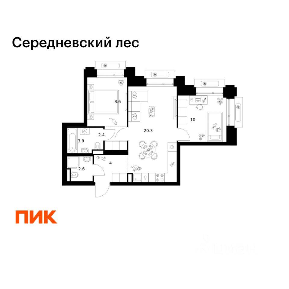 2-комн. квартира, 51,8 м², в ЖК Середневский лес