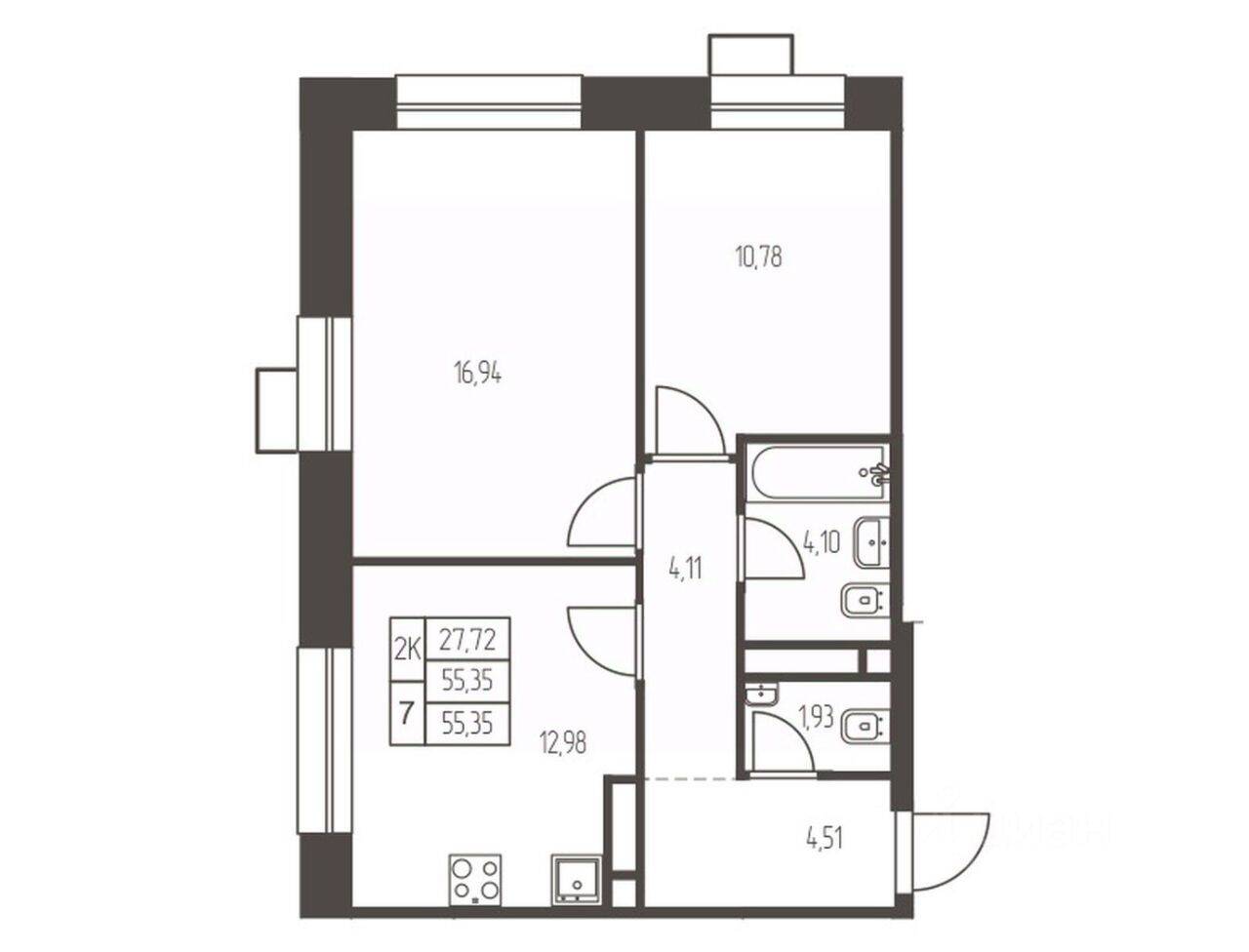 2-комн. квартира, 55,4 м², в ЖК Новая Ивантеевка