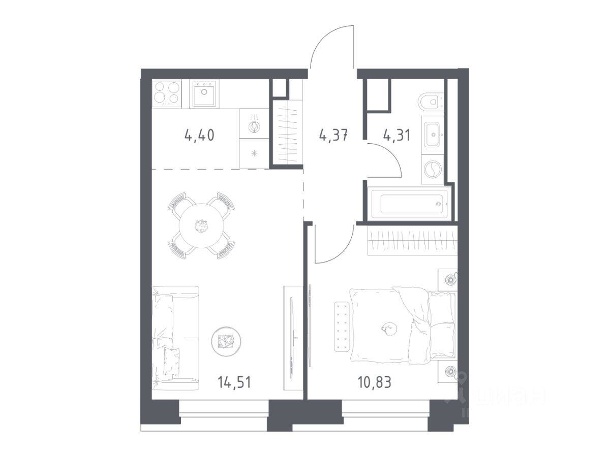 1-комн. квартира, 38,42 м², в Апарт-комплекс Верейская 41