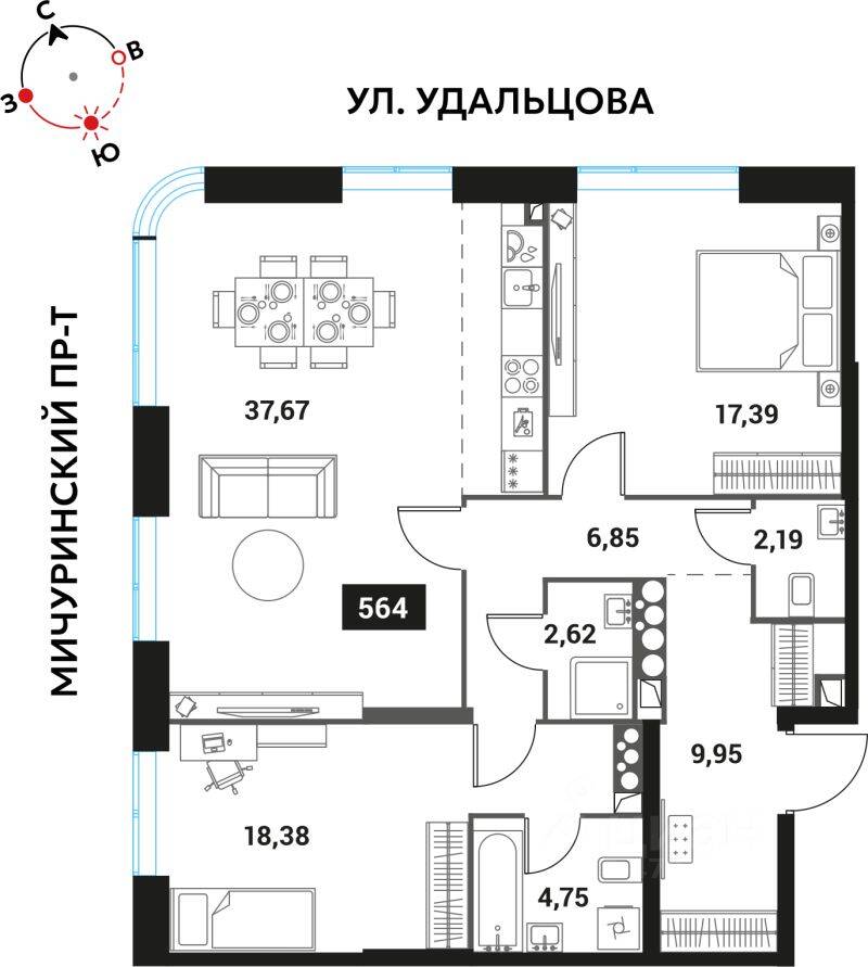 3-комн. квартира, 99,8 м², в ЖК Инноватор