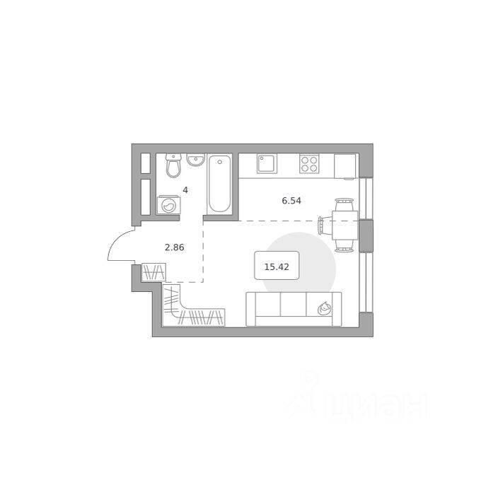 Планировка 1 комнатной квартиры, 28.82 м², в «Живописный»