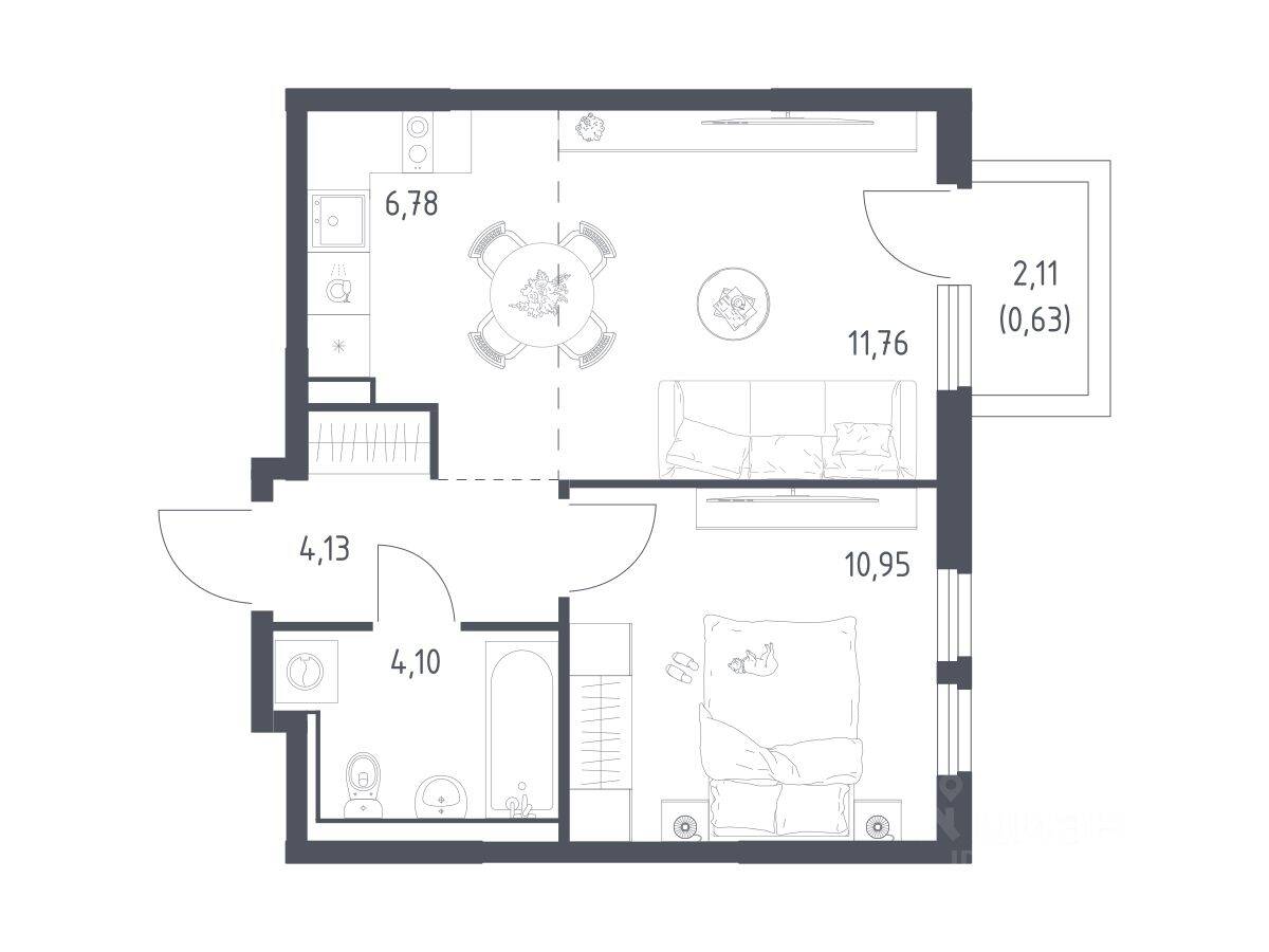 1-комн. квартира, 38,35 м², в ЖК «Пригород Лесное»